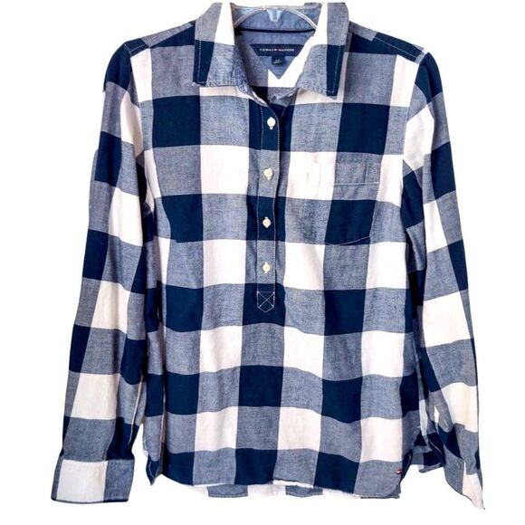 TOMMY HILFIGER Plaid Navy & White Tunic Flannel Soft Cozy - Picture 1 of 6